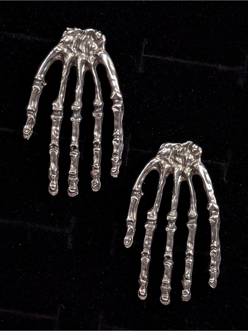 Skeleton Hand Aged Silvertone pieced Holiday Halloween Goth Earrings